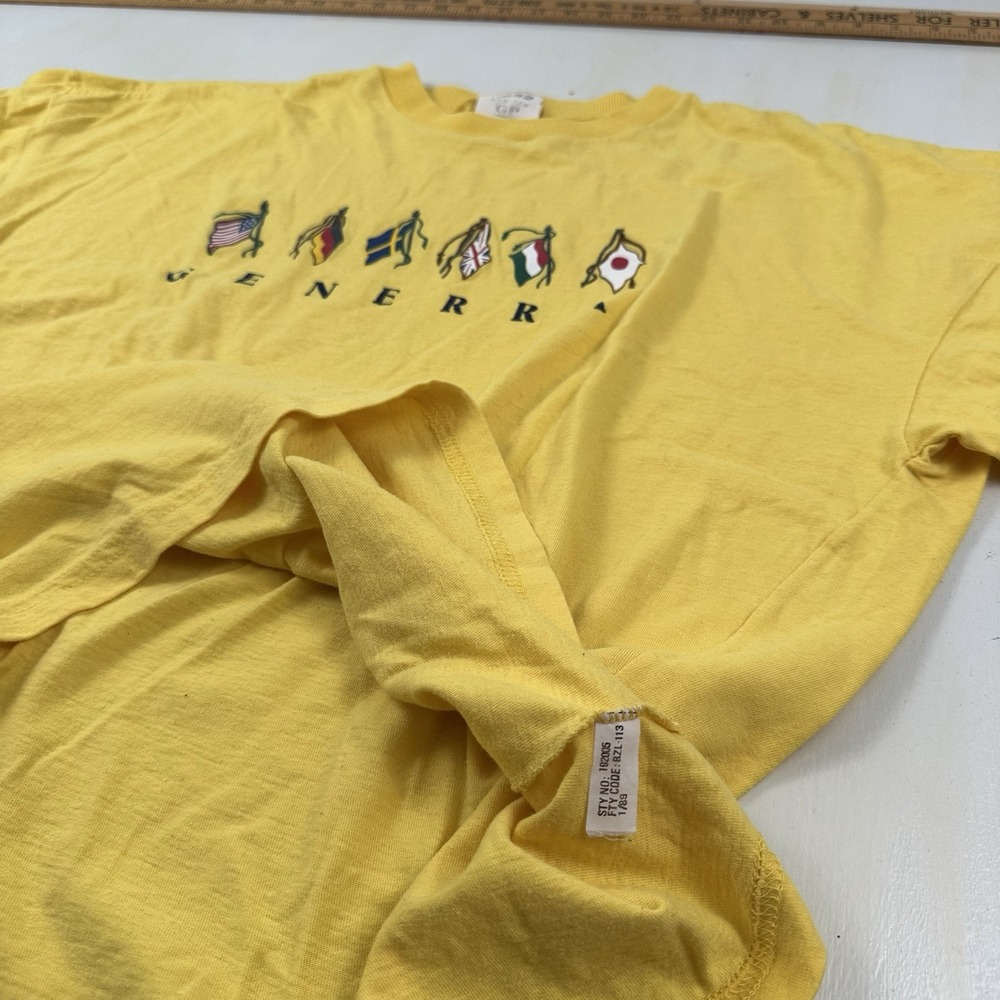 Rare VTG 80s Generra Boxy Crop Fit T Shirt Men Medium Hypercolor Yellow Spellout - Picture 6 of 11
